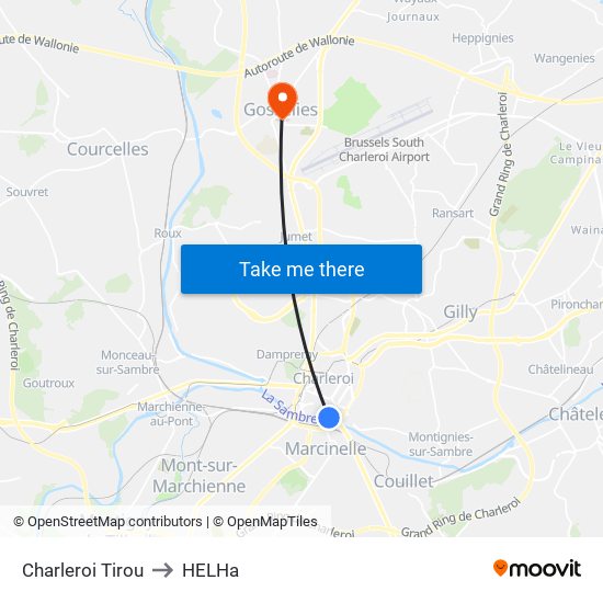 Charleroi Tirou to HELHa map