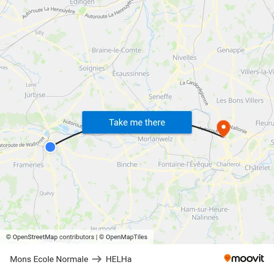 Mons Ecole Normale to HELHa map