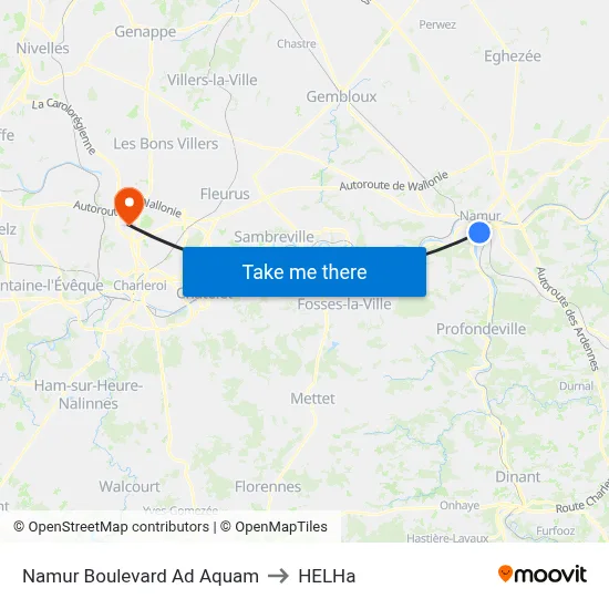 Namur Boulevard Ad Aquam to HELHa map