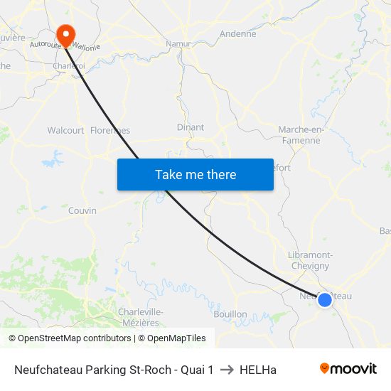 Neufchateau Parking St-Roch - Quai 1 to HELHa map