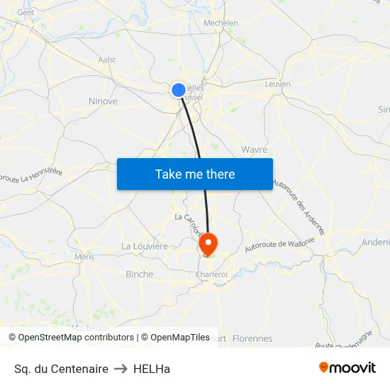 Sq. du Centenaire to HELHa map