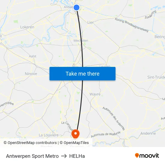 Antwerpen Sport Metro to HELHa map