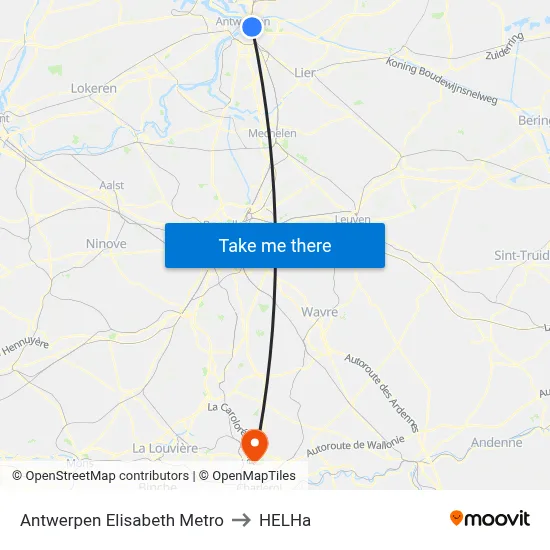 Antwerpen Elisabeth Metro to HELHa map
