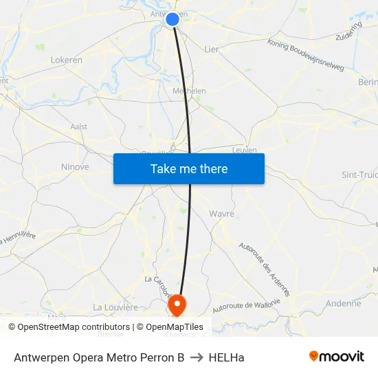 Antwerp Opera Metro Platform B to HELHa map
