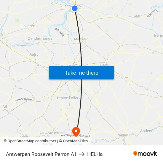 Antwerpen Roosevelt Perron A1 to HELHa map