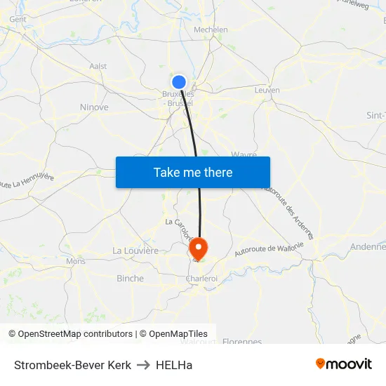 Strombeek-Bever Kerk to HELHa map