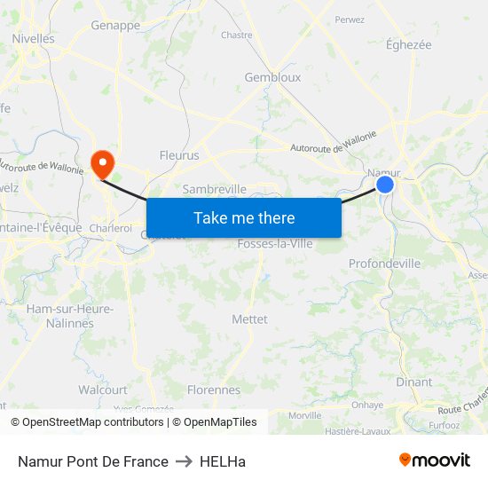 Namur Pont De France to HELHa map