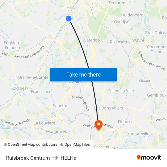 Ruisbroek Center to HELHa map