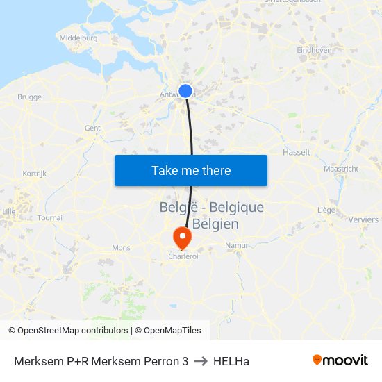 Merksem P+R Merksem Perron 3 to HELHa map