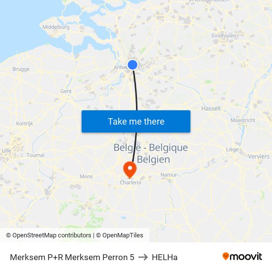 Merksem P+R Merksem Perron 5 to HELHa map
