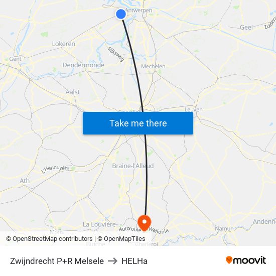 Zwijndrecht P+R Melsele to HELHa map