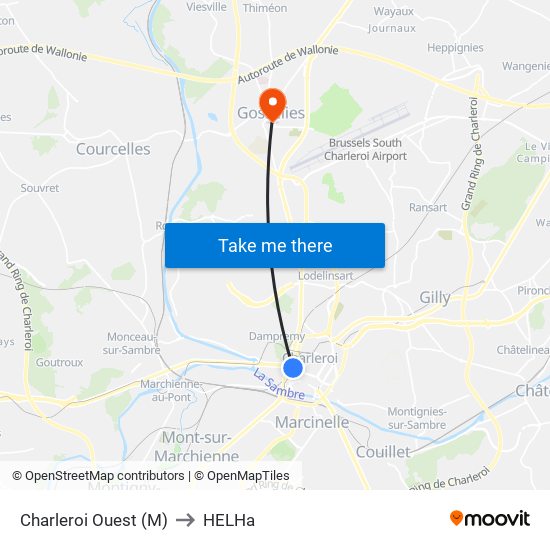 Charleroi Ouest (M) to HELHa map