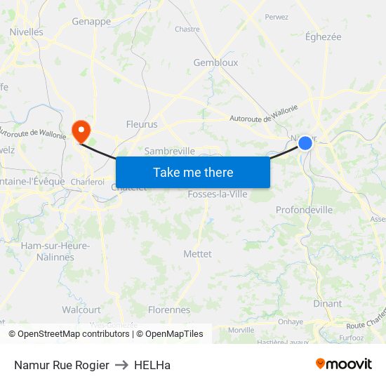 Namur Rue Rogier to HELHa map