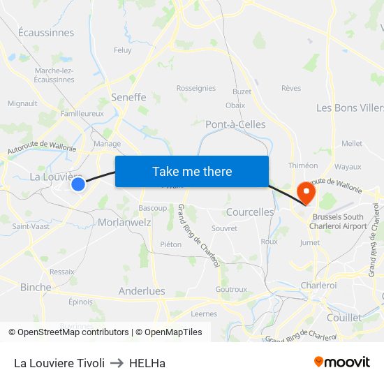 La Louviere Tivoli to HELHa map