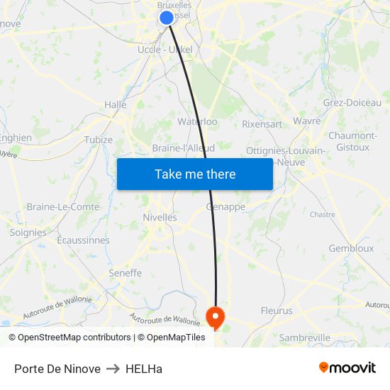 Porte De Ninove to HELHa map