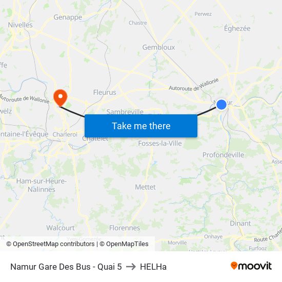Namur Gare Des Bus - Quai 5 to HELHa map