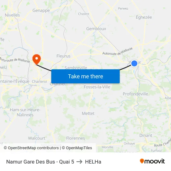 Namur Gare Des Bus - Quai 5 to HELHa map