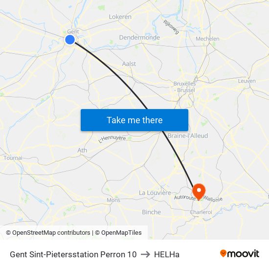 Gent Sint-Pietersstation Perron 10 to HELHa map