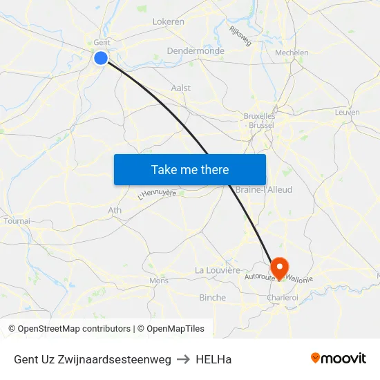 Gent Uz Zwijnaardsesteenweg to HELHa map