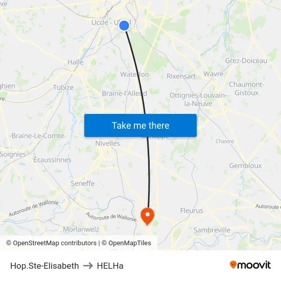 Hop.Ste-Elisabeth to HELHa map