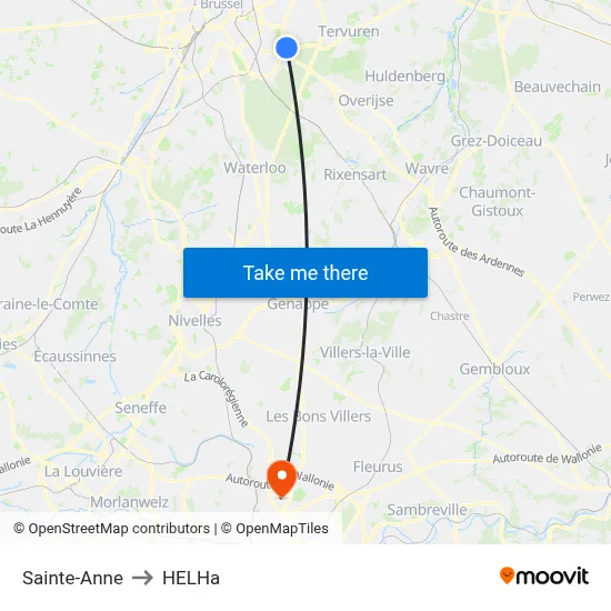 Sainte-Anne to HELHa map