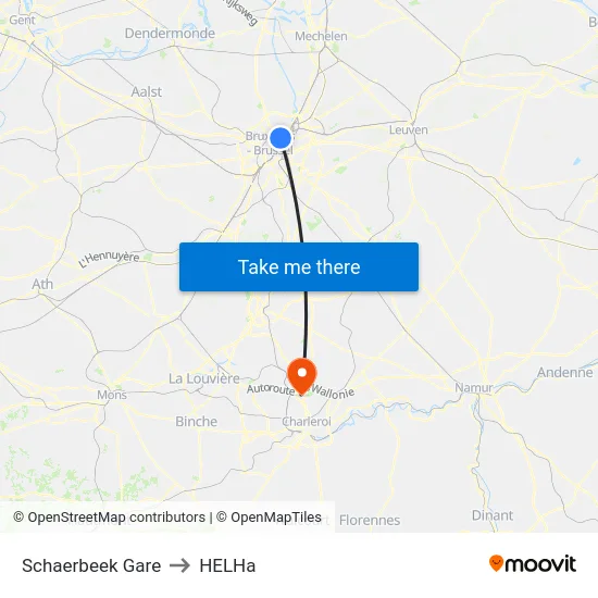 Schaerbeek Gare to HELHa map