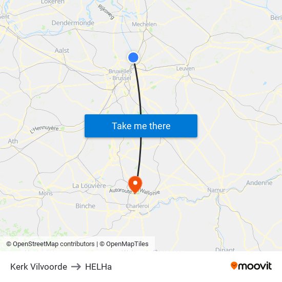 Kerk Vilvoorde to HELHa map