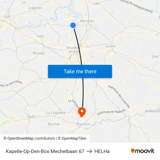 Kapelle-Op-Den-Bos Mechelbaan 67 to HELHa map