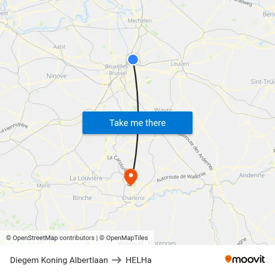 Diegem Koning Albertlaan to HELHa map