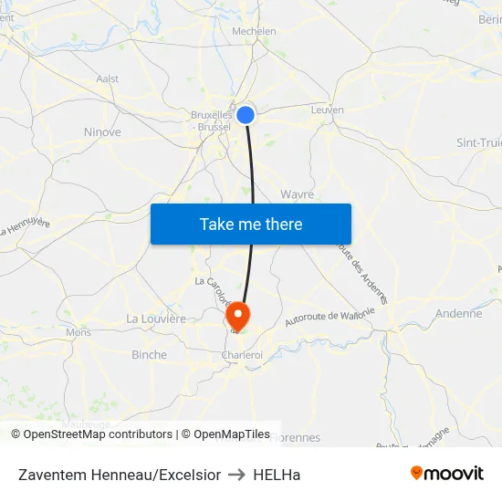Zaventem Henneau/Excelsior to HELHa map