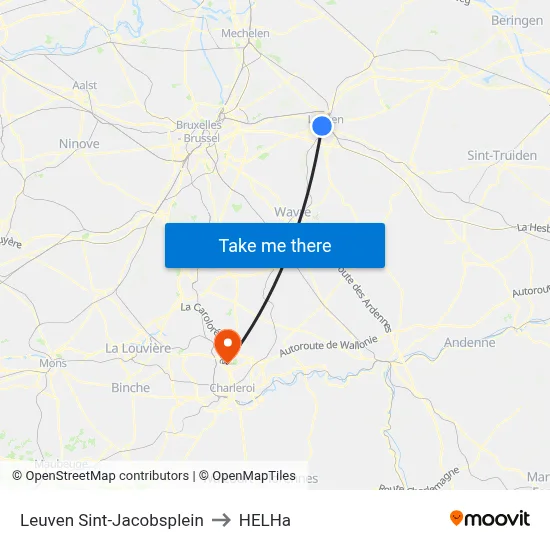Leuven Sint-Jacobsplein to HELHa map