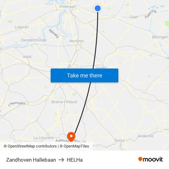 Zandhoven Hallebaan to HELHa map