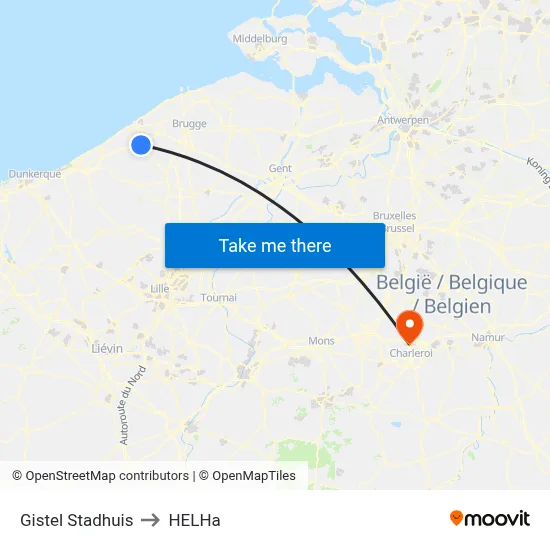 Gistel City Hall to HELHa map