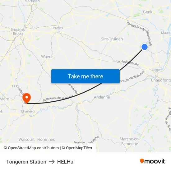 Tongeren Station to HELHa map