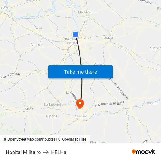 Hopital Militaire to HELHa map