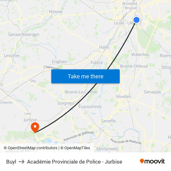 Buyl to Académie Provinciale de Police - Jurbise map