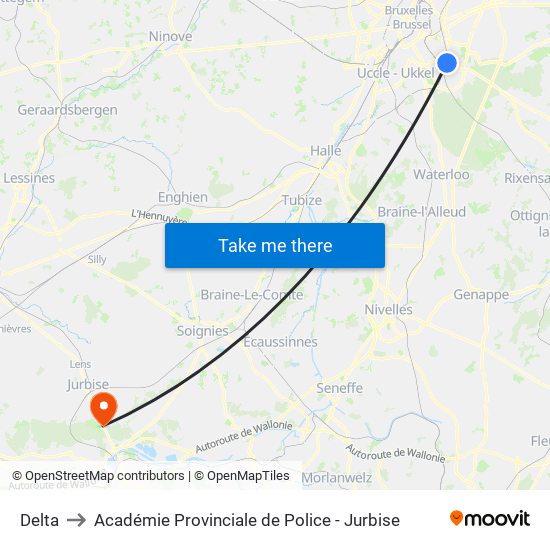 Delta to Académie Provinciale de Police - Jurbise map