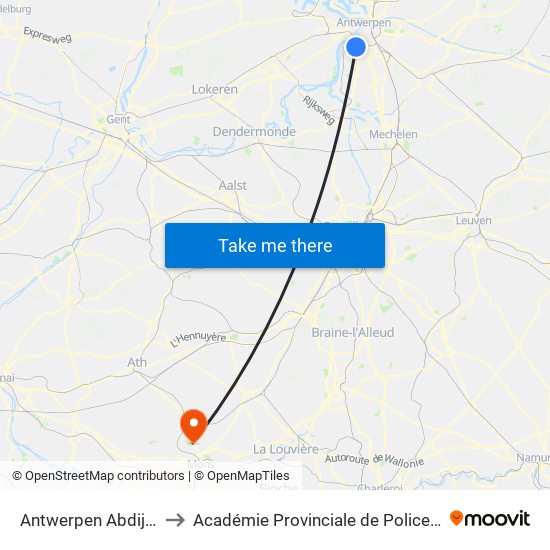 Antwerpen Abdijstraat to Académie Provinciale de Police - Jurbise map