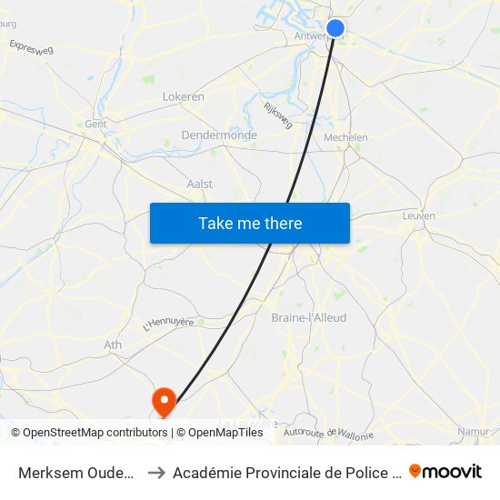 Merksem Oudebareel to Académie Provinciale de Police - Jurbise map