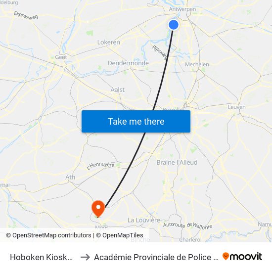 Hoboken Kioskplaats to Académie Provinciale de Police - Jurbise map