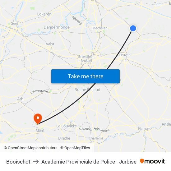 Booischot to Académie Provinciale de Police - Jurbise map