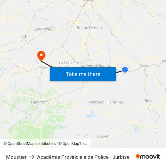 Moustier to Académie Provinciale de Police - Jurbise map