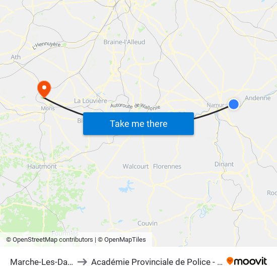 Marche-Les-Dames to Académie Provinciale de Police - Jurbise map