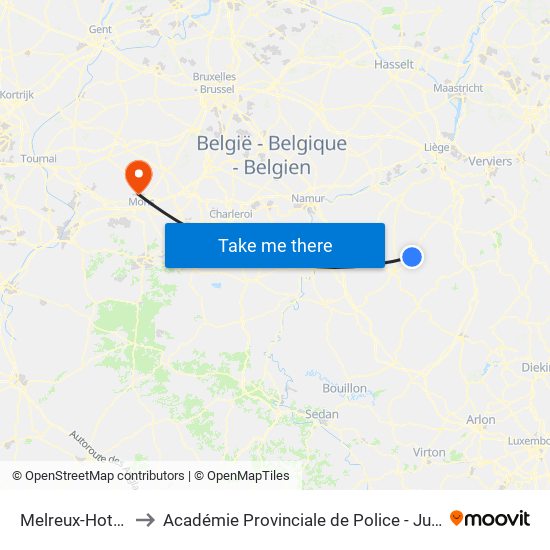 Melreux-Hotton to Académie Provinciale de Police - Jurbise map