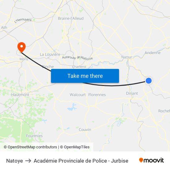Natoye to Académie Provinciale de Police - Jurbise map