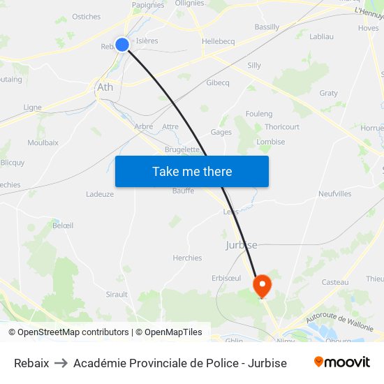 Rebaix to Académie Provinciale de Police - Jurbise map