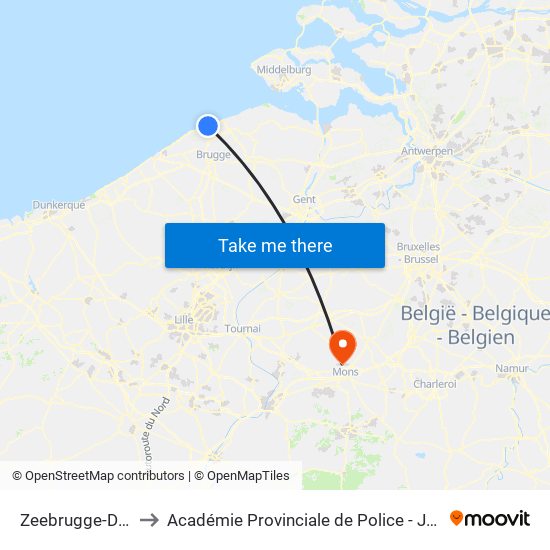 Zeebrugge-Dorp to Académie Provinciale de Police - Jurbise map