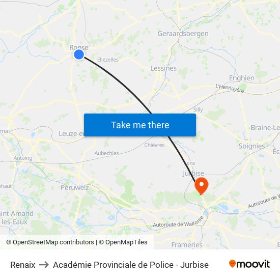 Renaix to Académie Provinciale de Police - Jurbise map