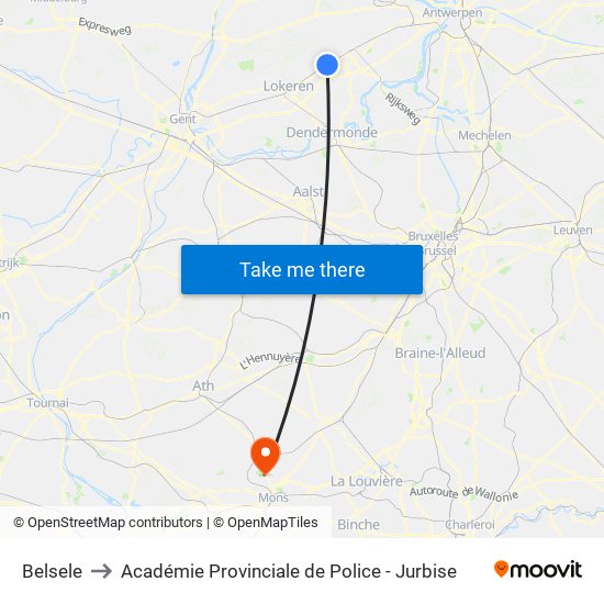 Belsele to Académie Provinciale de Police - Jurbise map