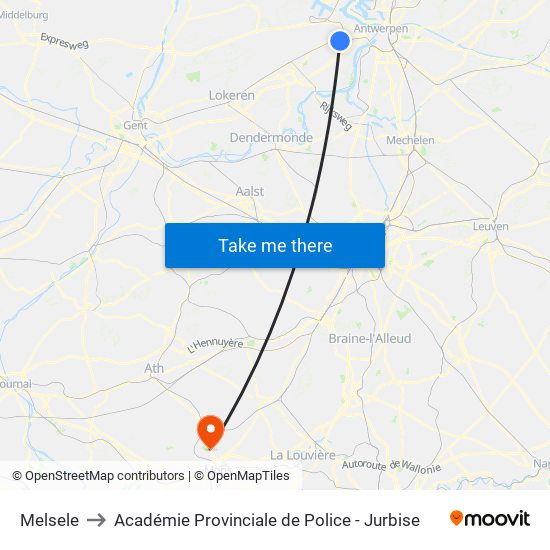 Melsele to Académie Provinciale de Police - Jurbise map